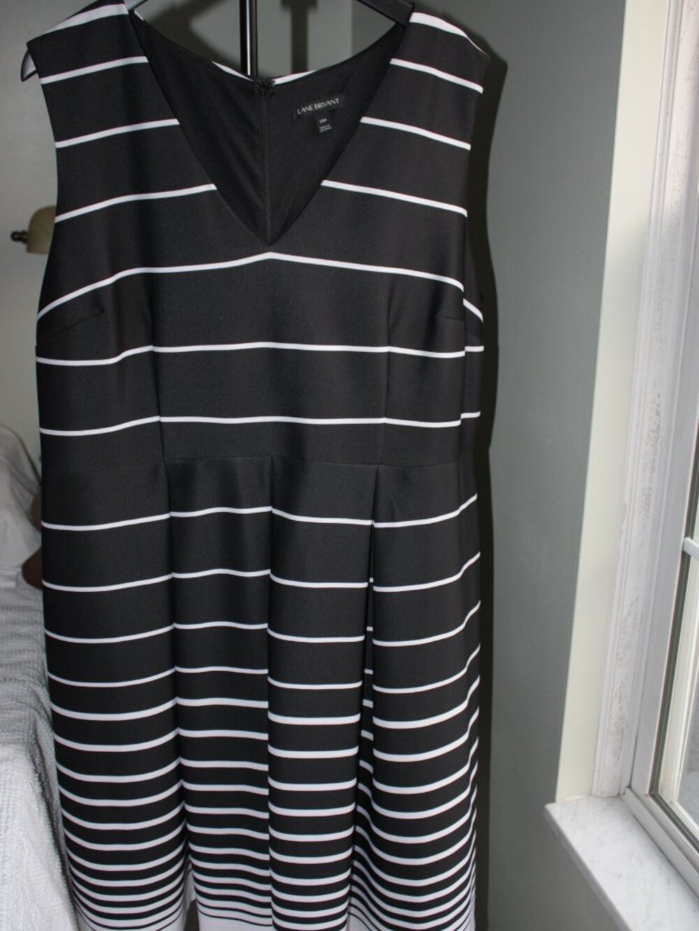 Lane Bryant Black & White Striped V-Neck Sleeveless Fit & Flare Dress Size 20W